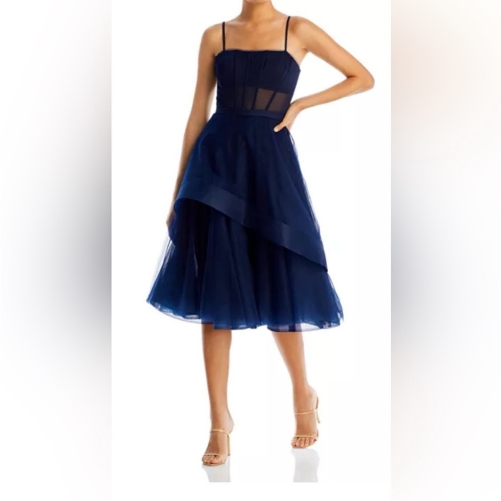 BCBGMaxAzria Blue Asymmetrical Sundress Square Neck